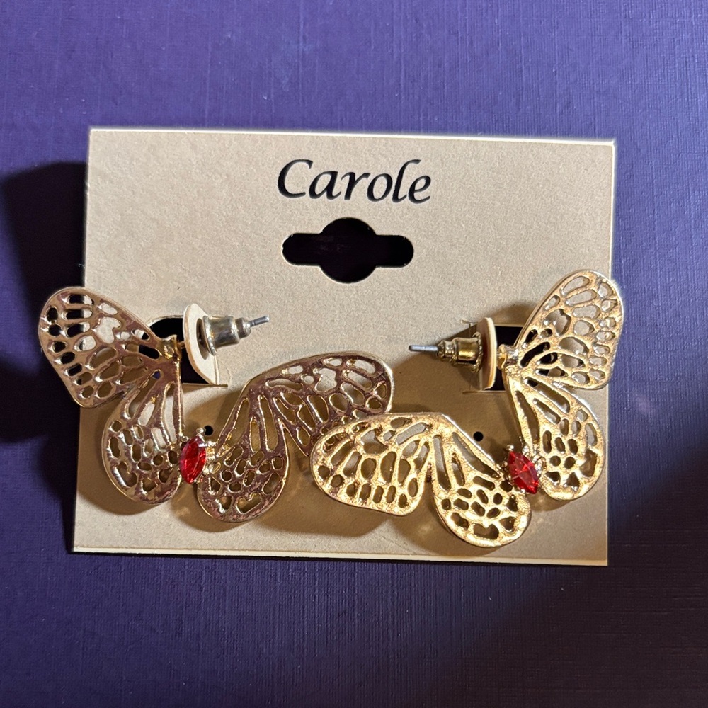 Carole Gold Tone Openwork Butterfly Wings Earrings - NWT